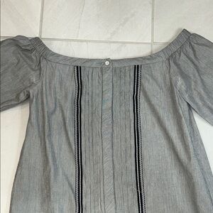 Greylin Charcoal Off-Shoulder Dress with Black Stripes